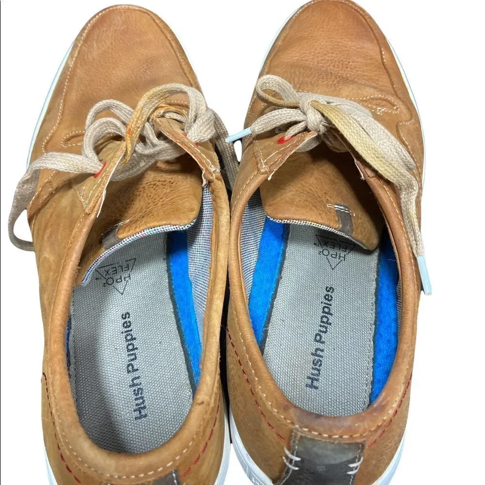 Mens VTG Hush Puppies HPO2 Flex Brown Tan Soft Leather Laved Casual Shoes Sz 13M